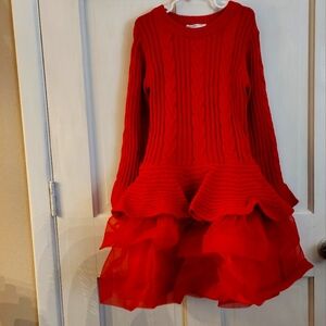 Bonnie Jean Girl's red Sweater dress with fluffy Tulle skirt. Size 10.